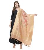 Pastel Peach Floral Print cotton silk Jaquard Dupatta