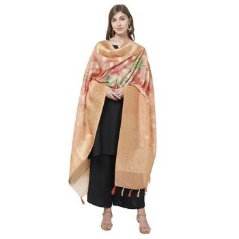 Pastel Peach Floral Print cotton silk Jaquard Dupatta 4