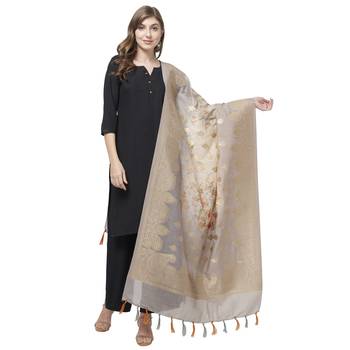 Light Grey Floral Print Cotton Silk Jaquard Dupatta 1