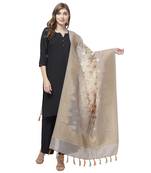 Light Grey Floral Print Cotton Silk Jaquard Dupatta