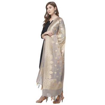 Light Grey Floral Print Cotton Silk Jaquard Dupatta 2