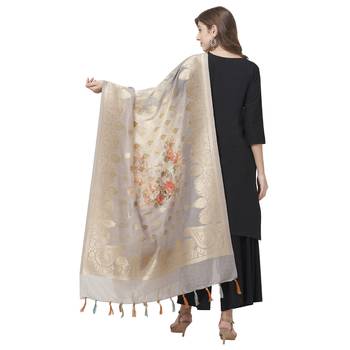 Light Grey Floral Print Cotton Silk Jaquard Dupatta 3