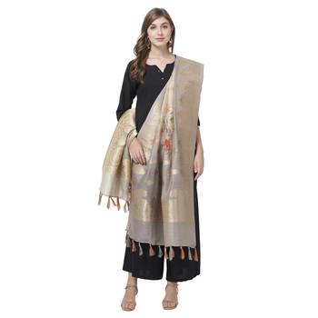 Light Grey Floral Print Cotton Silk Jaquard Dupatta 4