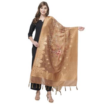 Abstract Floral Brown color Jaquard dupatta 1