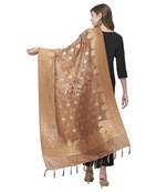 Grey and Black color floral Cotton Silk Jaquard Dupatta