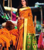 Orange hand woven bengal handloom saree with blouse