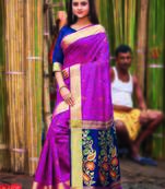 Magenta hand woven bengal handloom saree with blouse