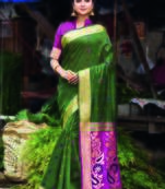 Green hand woven bengal handloom saree with blouse