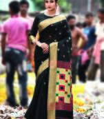 Black hand woven bengal handloom saree with blouse