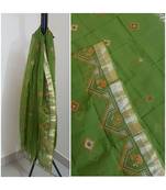 Green kota cotton dupatta with kasuti embroidery