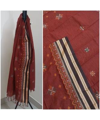 Brown kota cotton dupatta with kasuti embroidery 1
