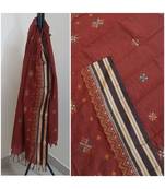 Brown kota cotton dupatta with kasuti embroidery