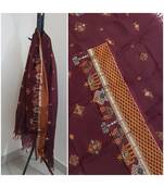 Brown kota cotton dupatta with kasuti embroidery
