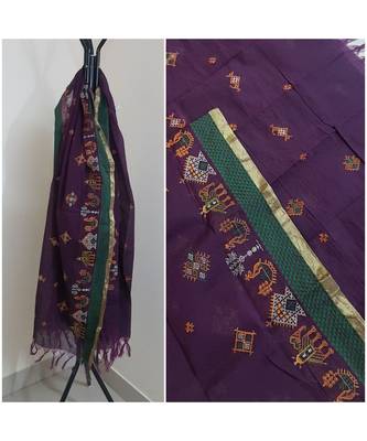 Purple kota cotton dupatta with kasuti embroidery 1