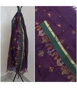 Purple kota cotton dupatta with kasuti embroidery
