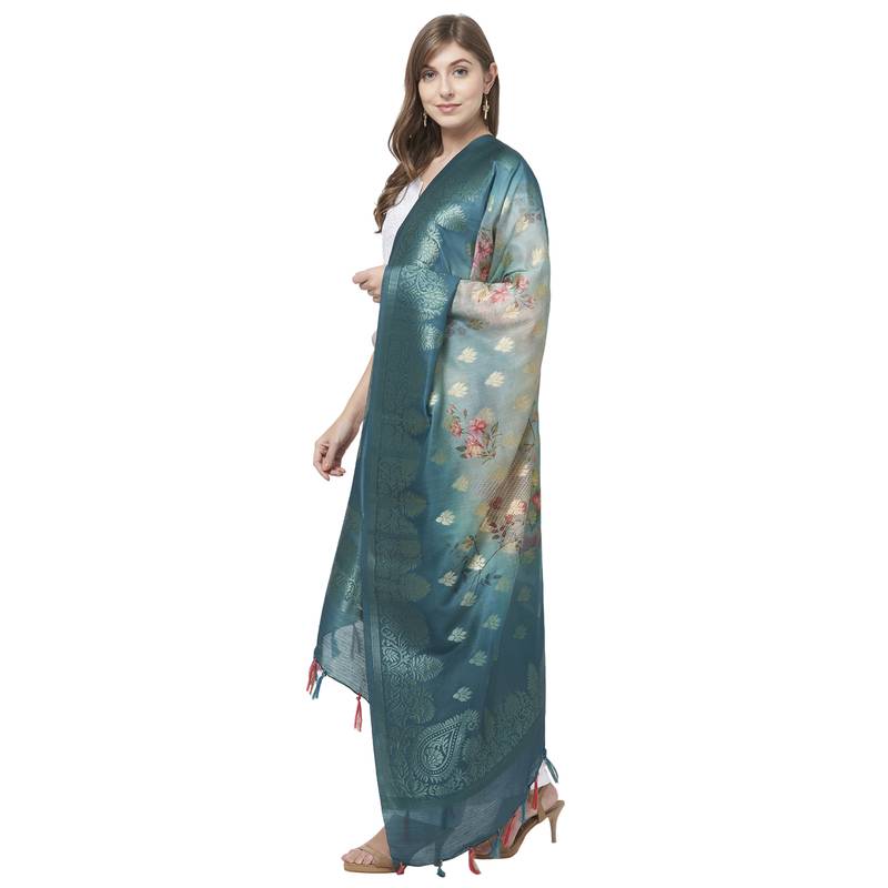 Stylish Peacock Blue Color Floral Print Dupatta - Nanda Silk Mills ...