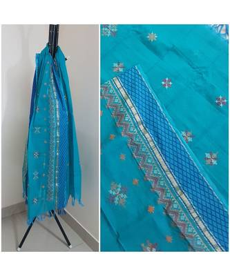 Blue kota cotton dupatta with kasuti embroidery 1