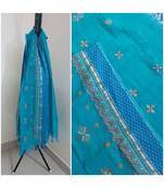Blue kota cotton dupatta with kasuti embroidery