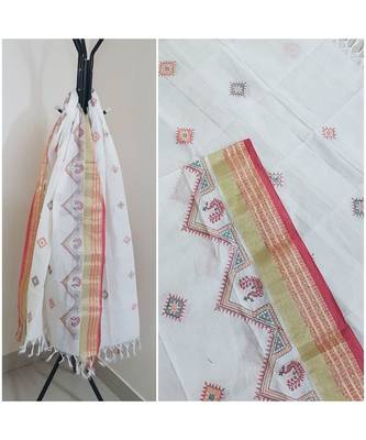 White kota cotton dupatta with kasuti embroidery 1