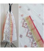 White kota cotton dupatta with kasuti embroidery