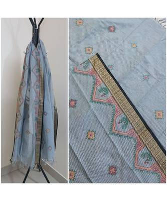 Grey kota cotton dupatta with kasuti embroidery 1