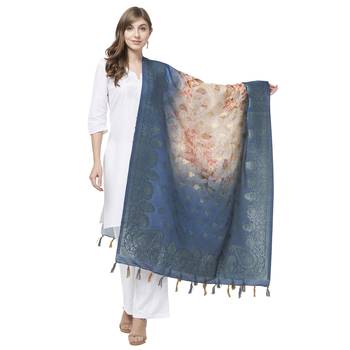 Blue and Beige Digital Print Dupatta 1