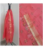 Peach kota cotton dupatta with kasuti embroidery