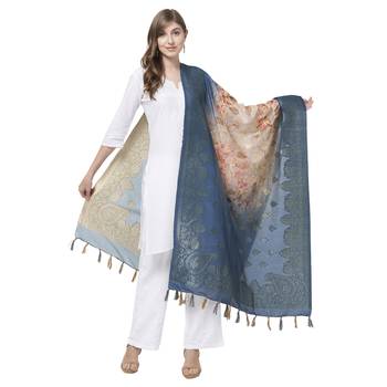 Blue and Beige Digital Print Dupatta 2