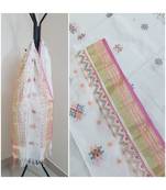 White kota cotton dupatta with kasuti embroidery
