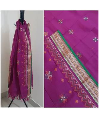 Purple kota cotton dupatta with kasuti embroidery 1