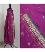 Purple kota cotton dupatta with kasuti embroidery