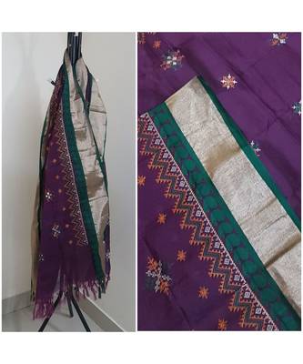 Purple kota cotton dupatta with kasuti embroidery 1