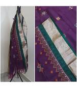 Purple kota cotton dupatta with kasuti embroidery