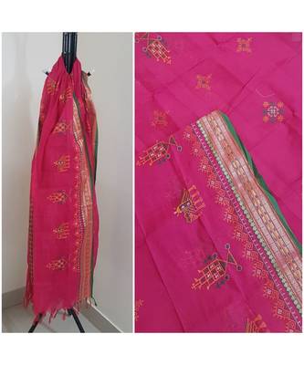 Pink kota cotton dupatta with kasuti embroidery 1