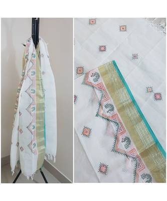 White kota cotton dupatta with kasuti embroidery 1