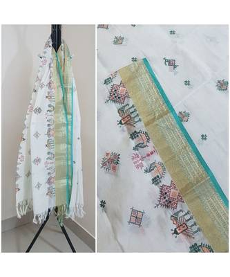 White kota cotton dupatta with kasuti embroidery 1