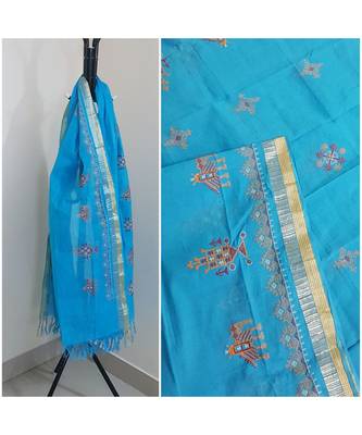 Blue kota cotton dupatta with kasuti embroidery 1