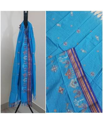 Blue kota cotton dupatta with kasuti embroidery 1