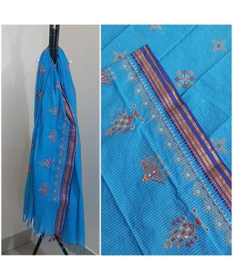 Blue kota cotton dupatta with kasuti embroidery 1