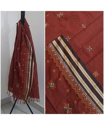 Brown kota cotton dupatta with kasuti embroidery 1