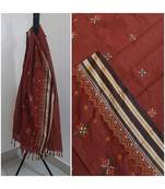 Brown kota cotton dupatta with kasuti embroidery