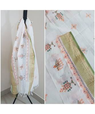 White kota cotton dupatta with kasuti embroidery 1