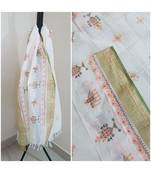 White kota cotton dupatta with kasuti embroidery