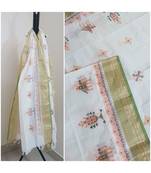 white kota cotton dupatta with kasuti embroidery
