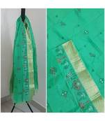 Green kota cotton dupatta with kasuti embroidery