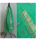Green kota cotton dupatta with kasuti embroidery