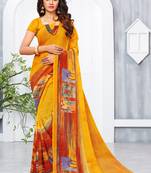 Yellow printed georgette saree with blouse