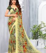 Yellow printed georgette saree with blouse