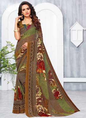 Maroon printed georgette saree with blouse 1