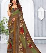 Maroon printed georgette saree with blouse